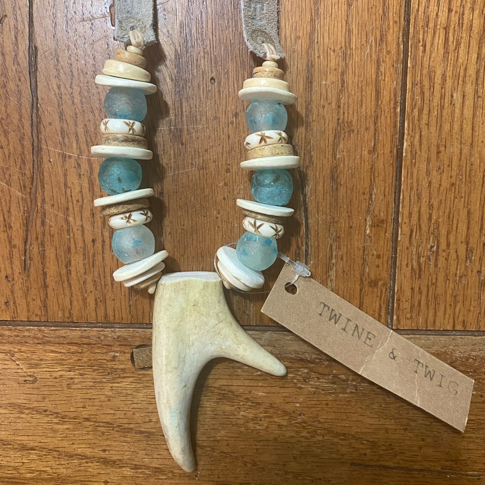 Twine & Twig Antler & Glass/Wood Beaded Necklace